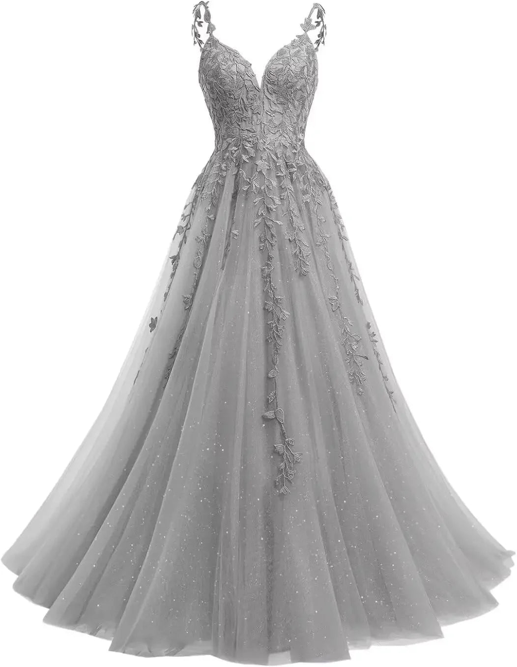 Robe de mariée en dentelle ligne A col V – CLEVI Paris