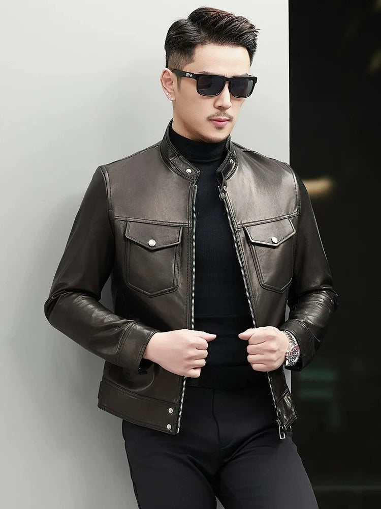 Veste homme en cuir noir coupe ajustée – CLEVI Paris