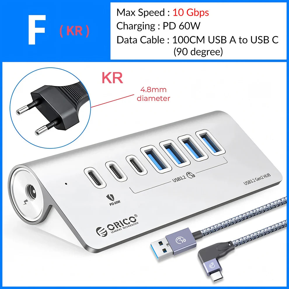 Docking Station ORICO USB-C 10Gbps 4 7 Ports PD60W Aluminium PC Mac – CLEVI Paris