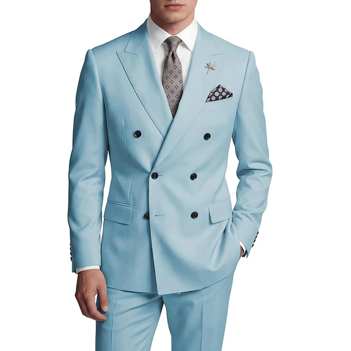 Costume homme 2 pièces croisé à boutons dorés – CLEVI Paris