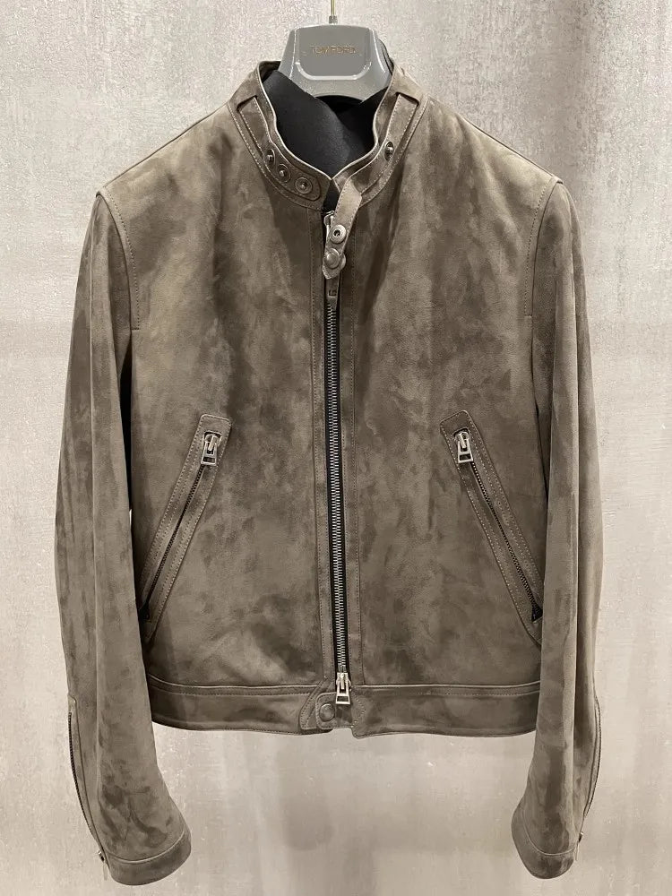 Veste homme en cuir à col montant zippée – CLEVI Paris