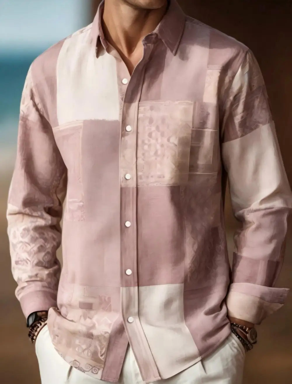 Chemise homme en lin à motif géométrique – CLEVI Paris