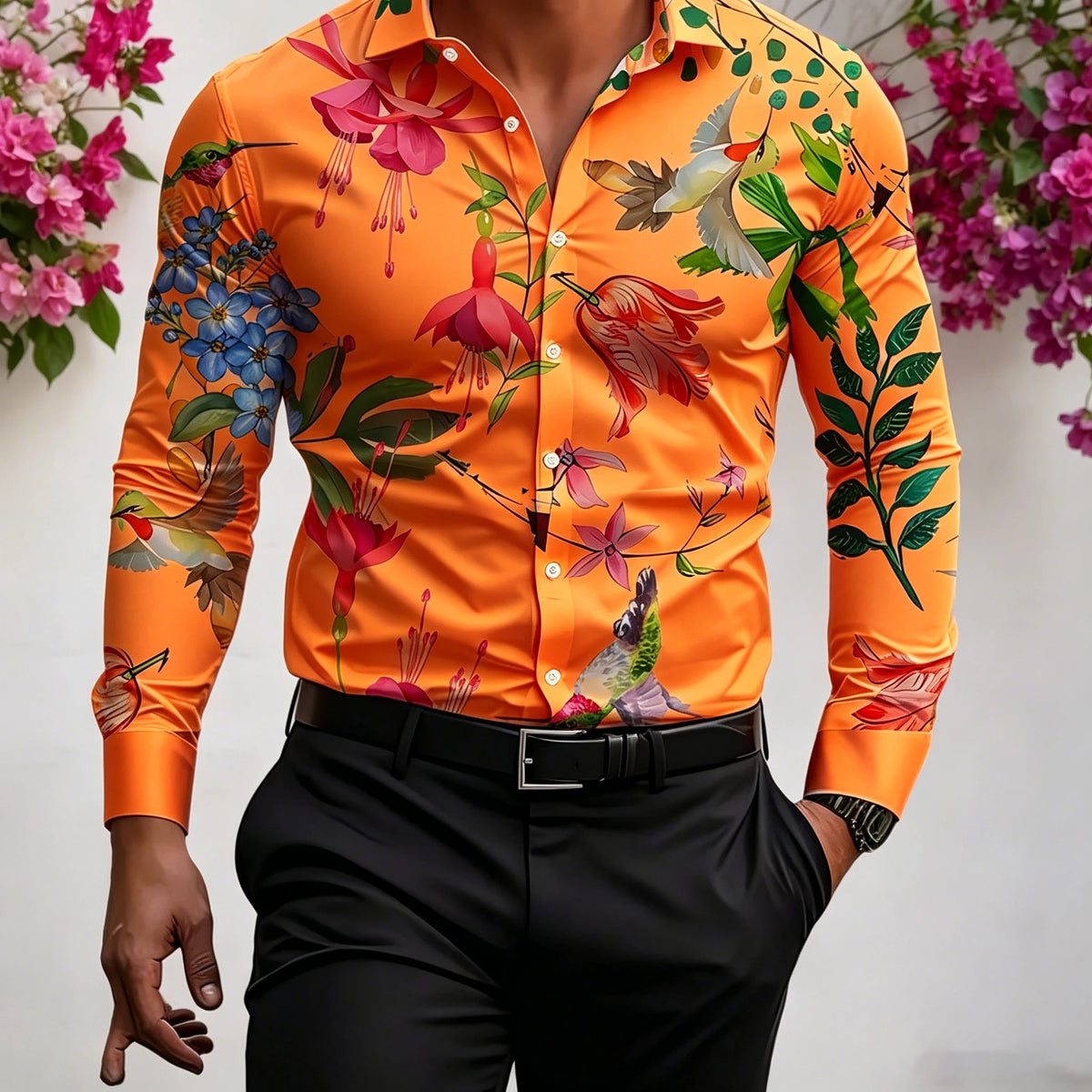 Chemise homme florale à manches longues – CLEVI Paris