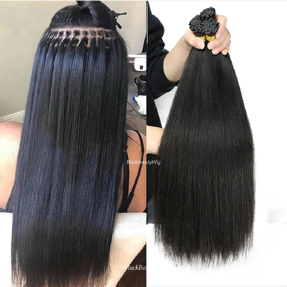 Extensions I-Tip Yaki Straight Cheveux Brésiliens Remy 100g | Microlink Pré-Collées | Noir, Brun, Naturel | 10-30 Pouces – CLEVI Paris