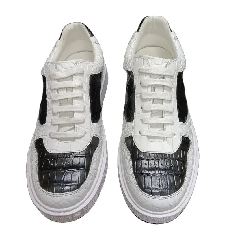 Sneakers Cuir Croco Noir & Blanc Homme – CLEVI Paris