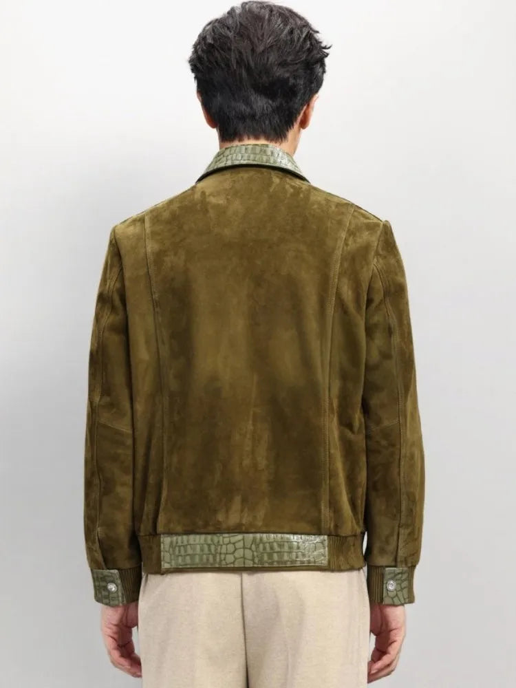 Veste homme en cuir à empiècements texturés – CLEVI Paris