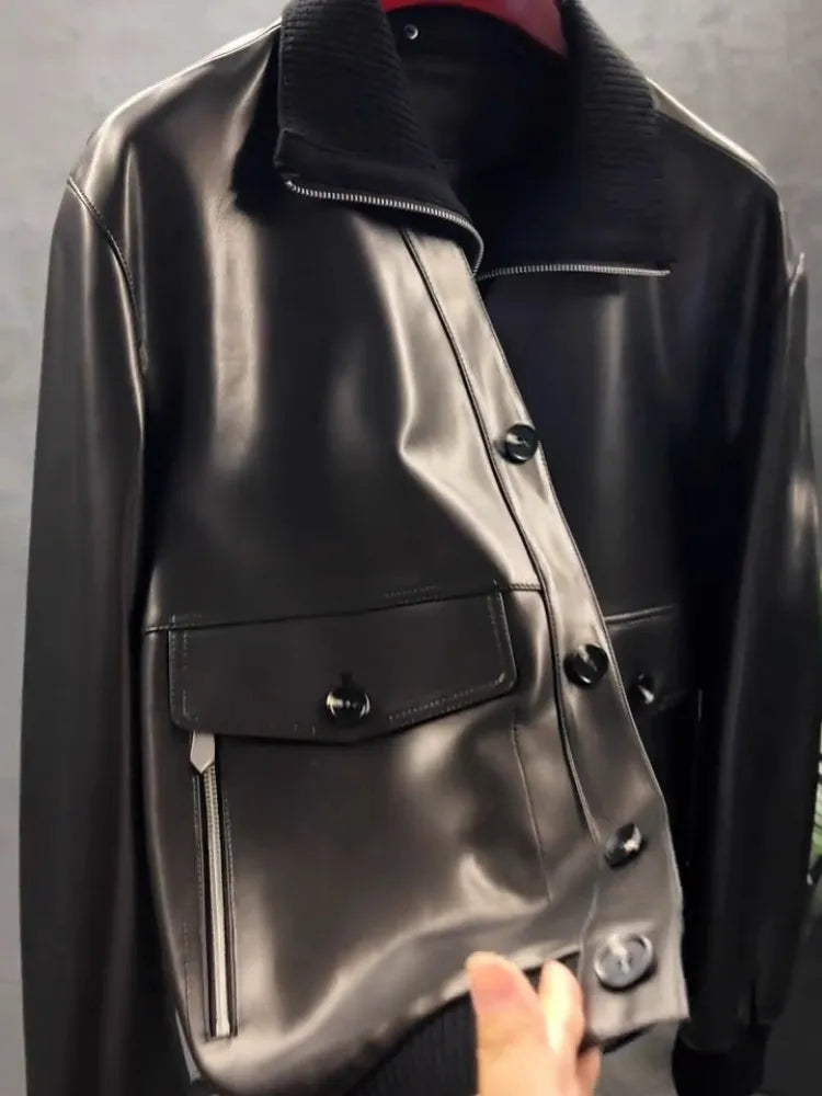 Veste homme en cuir noir à détails zippés – CLEVI Paris
