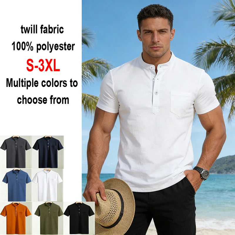 T-Shirt Col Tunisien Homme Manches Courtes Poche Poitrine – CLEVI Paris