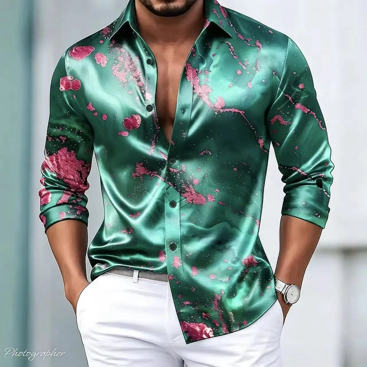 Chemise Homme Satinée à Motif Imprimé – CLEVI Paris