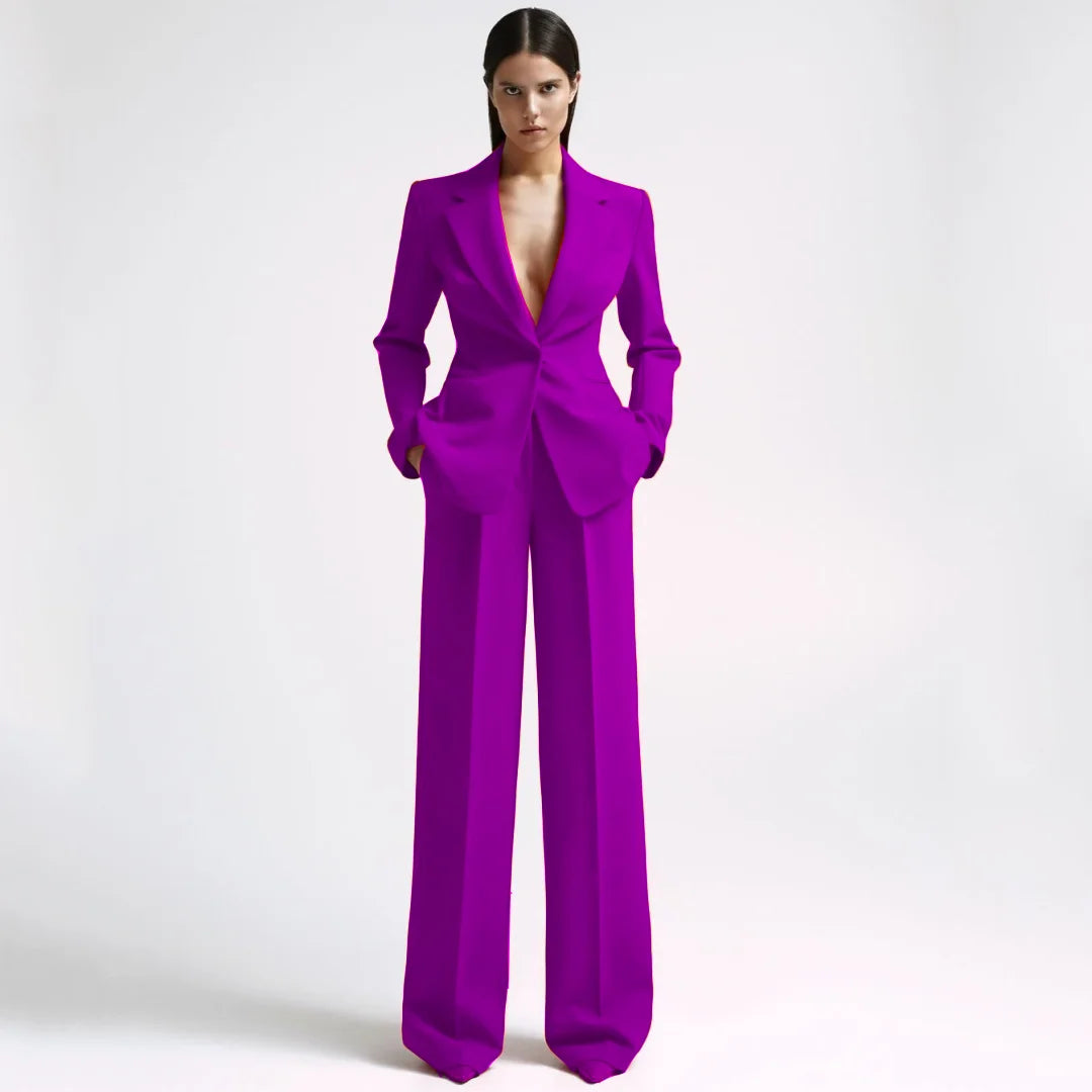 Tailleur 2 Pièces Femme Blazer Pantalon Revers Cranté 13 Coloris – CLEVI Paris