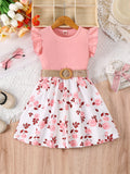 Robe fille fleurie rose avec ceinture – CLEVI Paris
