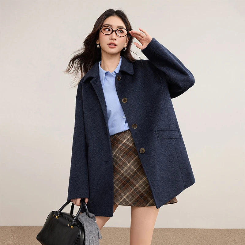 Manteau femme en laine mélangée à col polo – CLEVI Paris