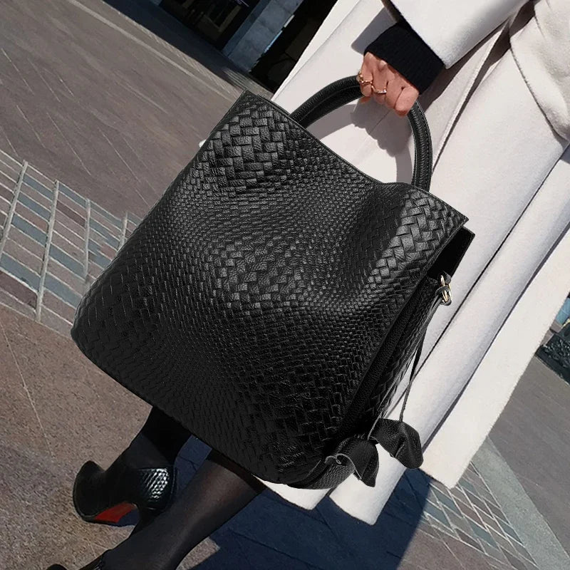 Sac Seau Femme Cuir Véritable Motif Tressé Grande Capacité – CLEVI Paris