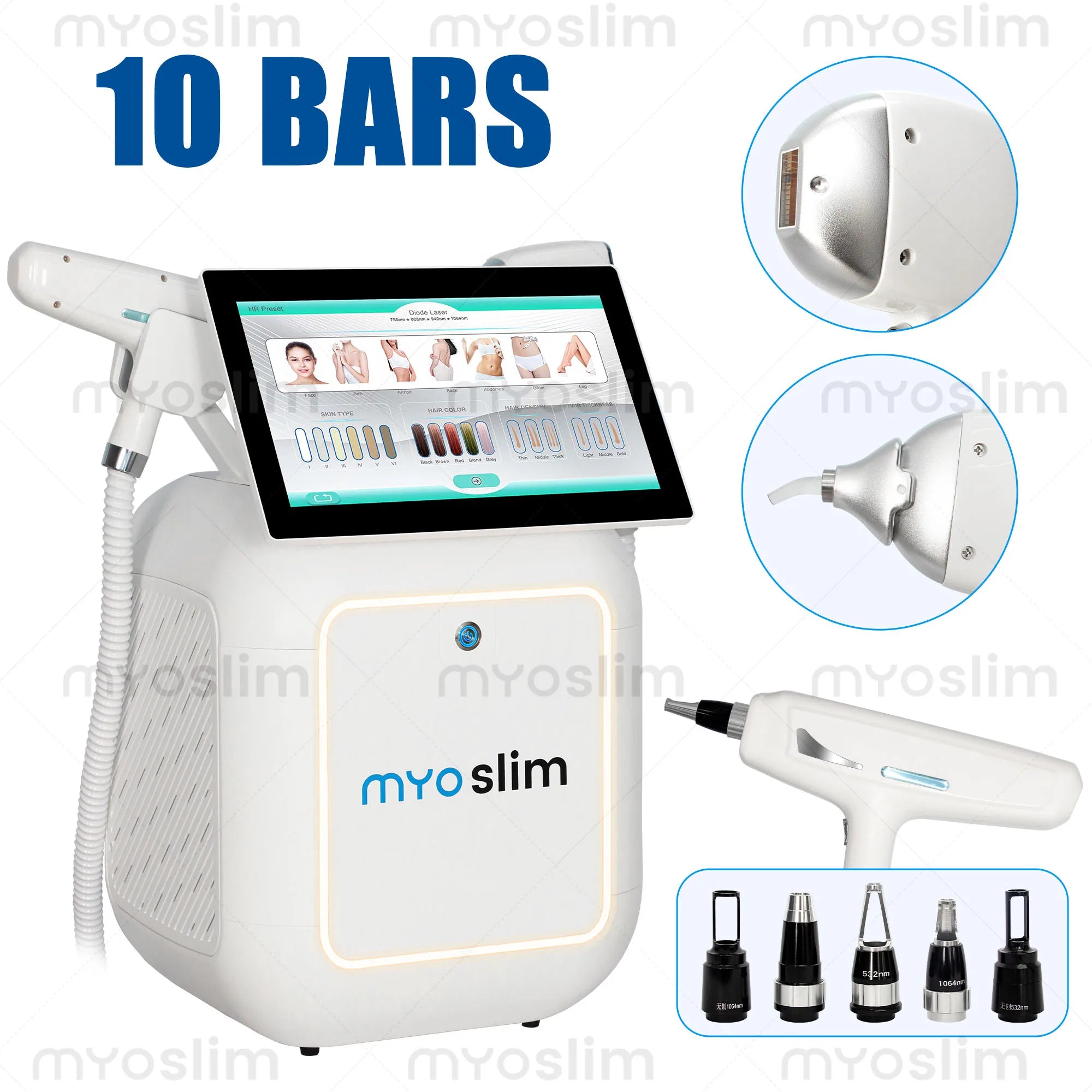 Machine Laser Épilation & Tatouage MYOSLIM 2-en-1 – Diode 808nm + Picoseconde, 5000W/6000W FAC
