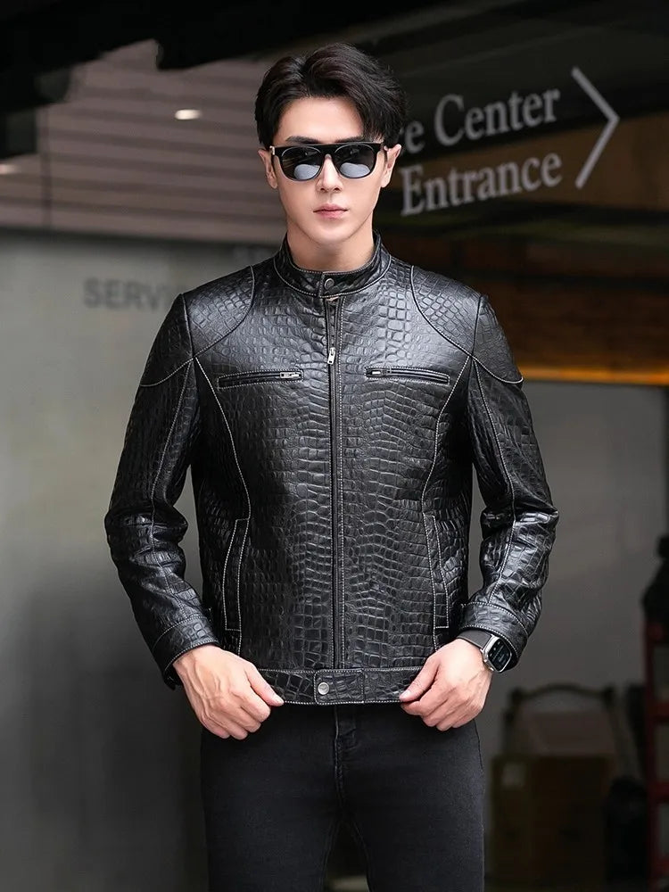 Blouson homme en cuir motif crocodile – CLEVI Paris