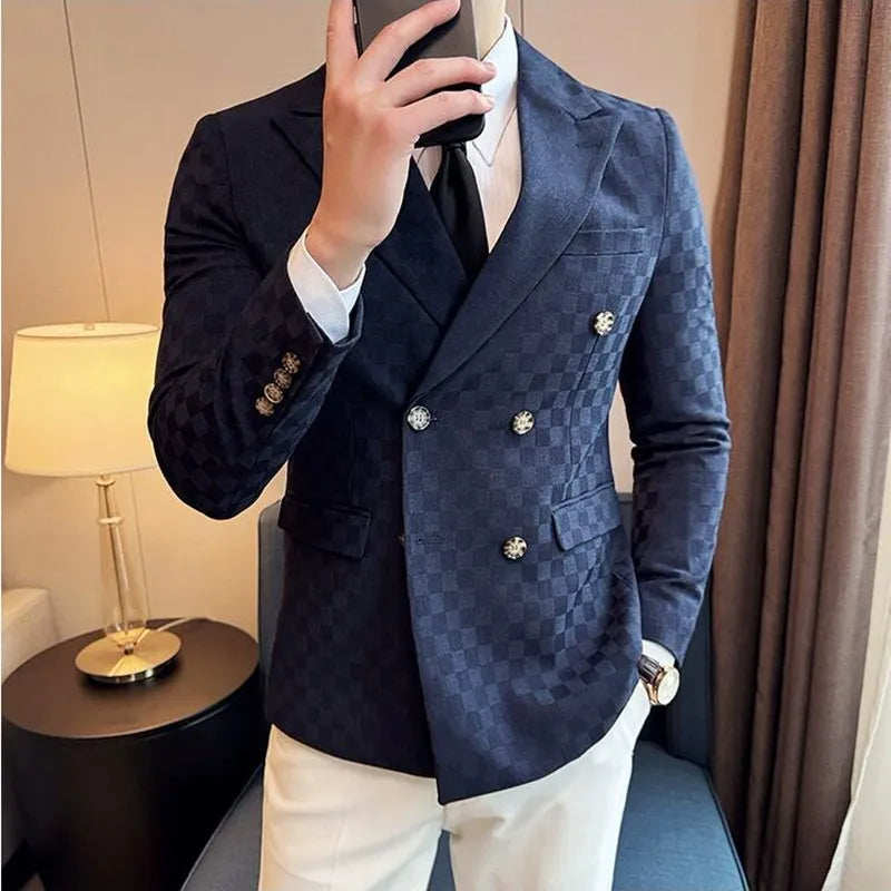 Blazer homme croisé à carreaux – CLEVI Paris