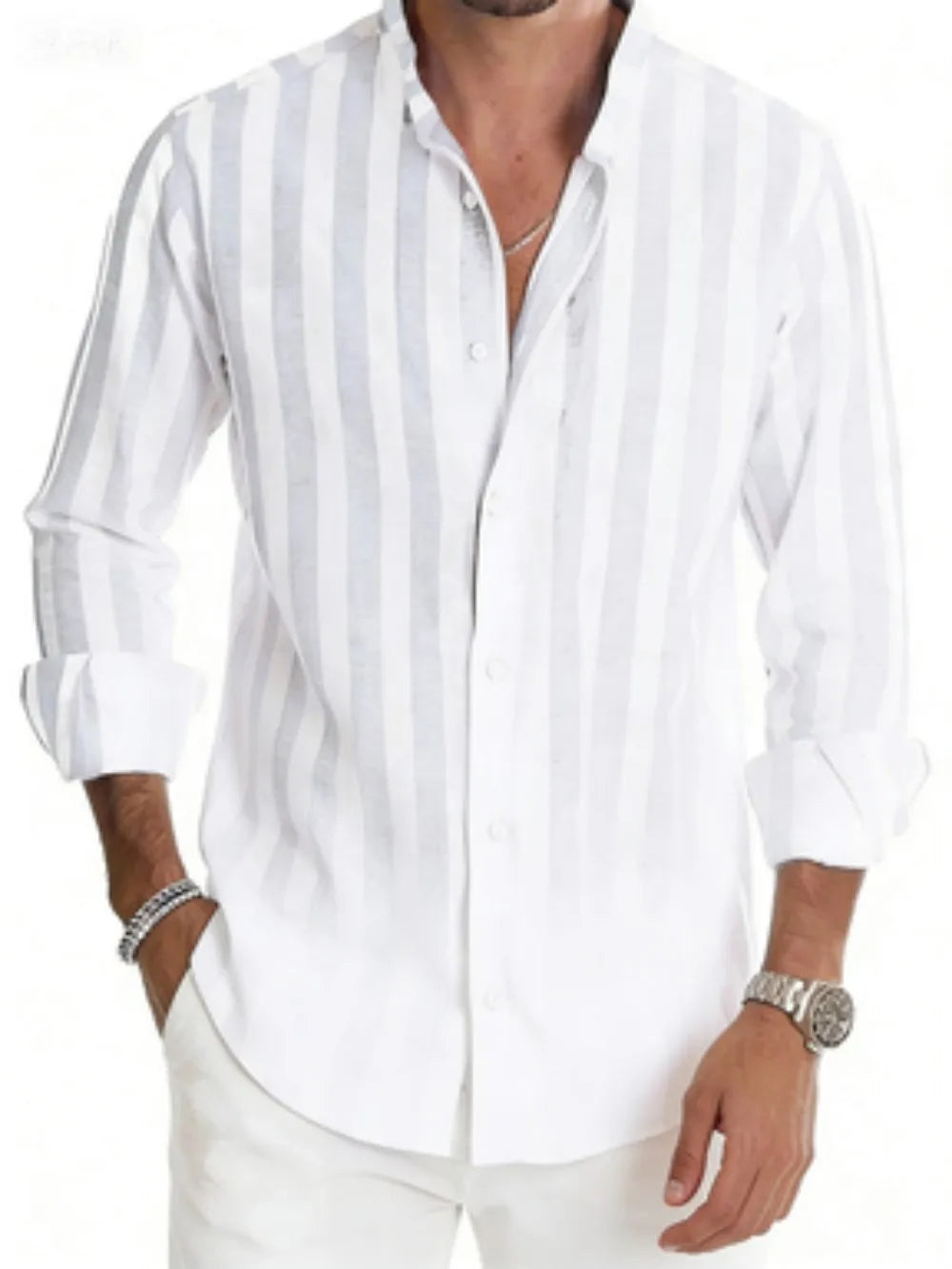 Chemise homme rayée à manches longues – CLEVI Paris