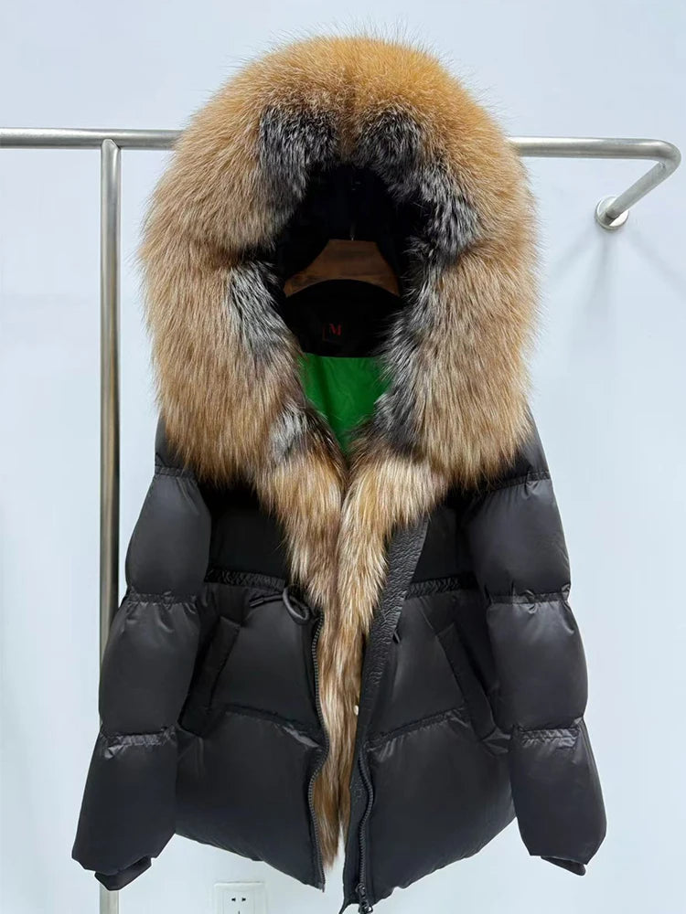 Parka duvet femme à capuche et fourrure – CLEVI Paris