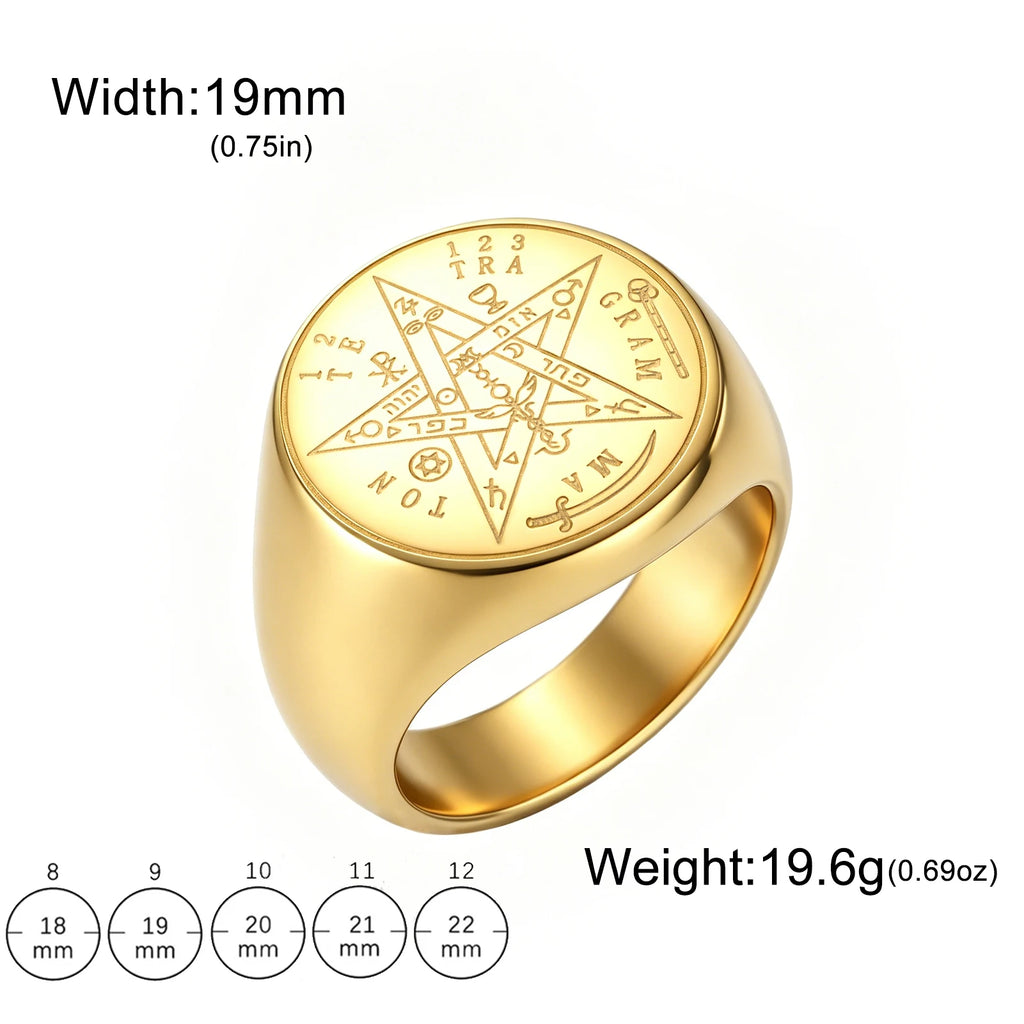 Bague Unisexe Tétragramme Acier Doré 18K – CLEVI Paris