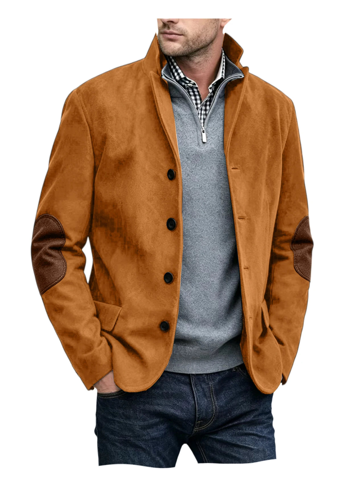 Blazer homme col montant, patchs aux coudes – CLEVI Paris