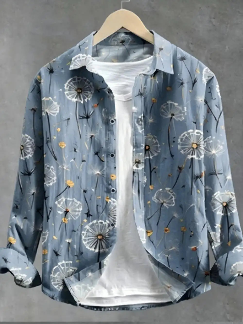 Chemise homme en lin motif pissenlit – CLEVI Paris