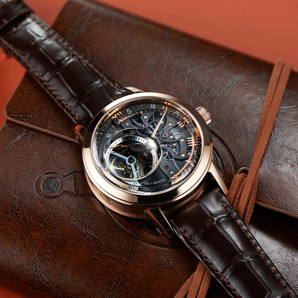 Montre Homme Automatique Squelette Rétro Cuir Veau Oblvlo VM 45mm – CLEVI Paris
