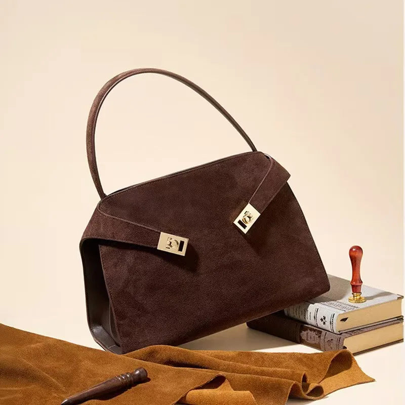 Sac Épaule Cuir Suédé Femme Verrou Métallique Style Minimaliste – CLEVI Paris