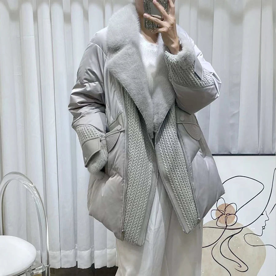 Veste femme matelassée à col large et maille – CLEVI Paris