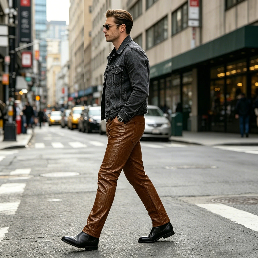 Pantalon effet cuir crocodile homme – CLEVI Paris