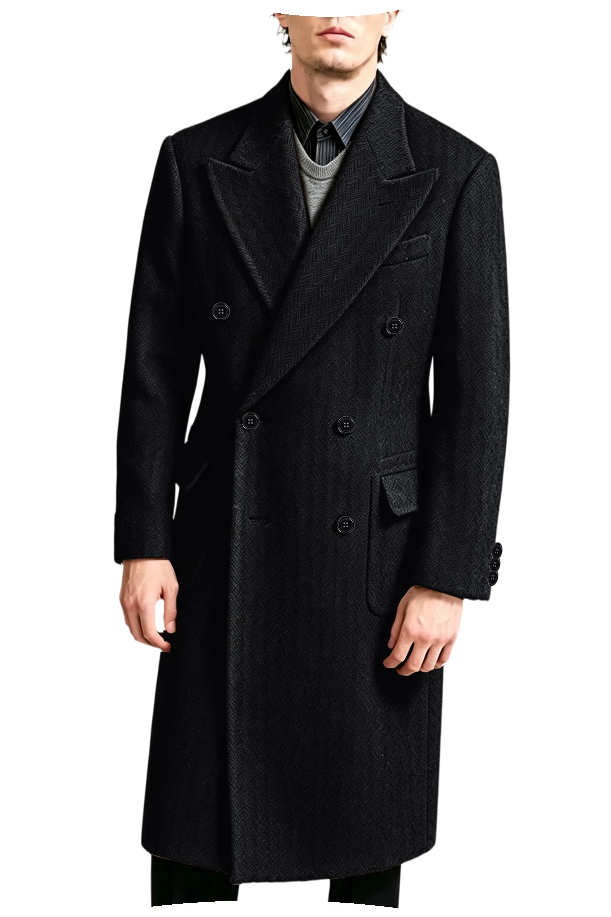 Manteau long homme tweed à chevrons – CLEVI Paris