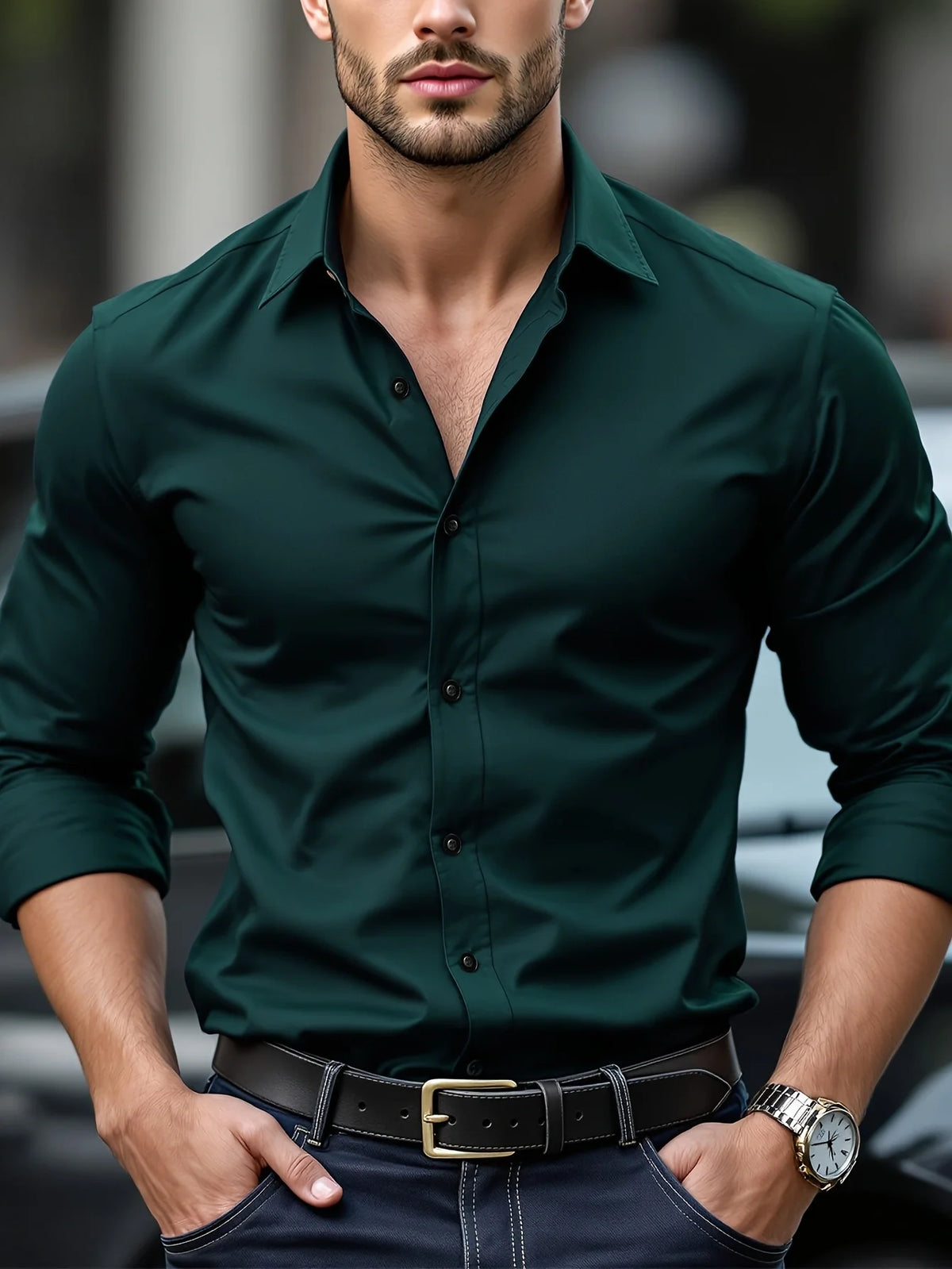Chemise homme unie en polyester – CLEVI Paris