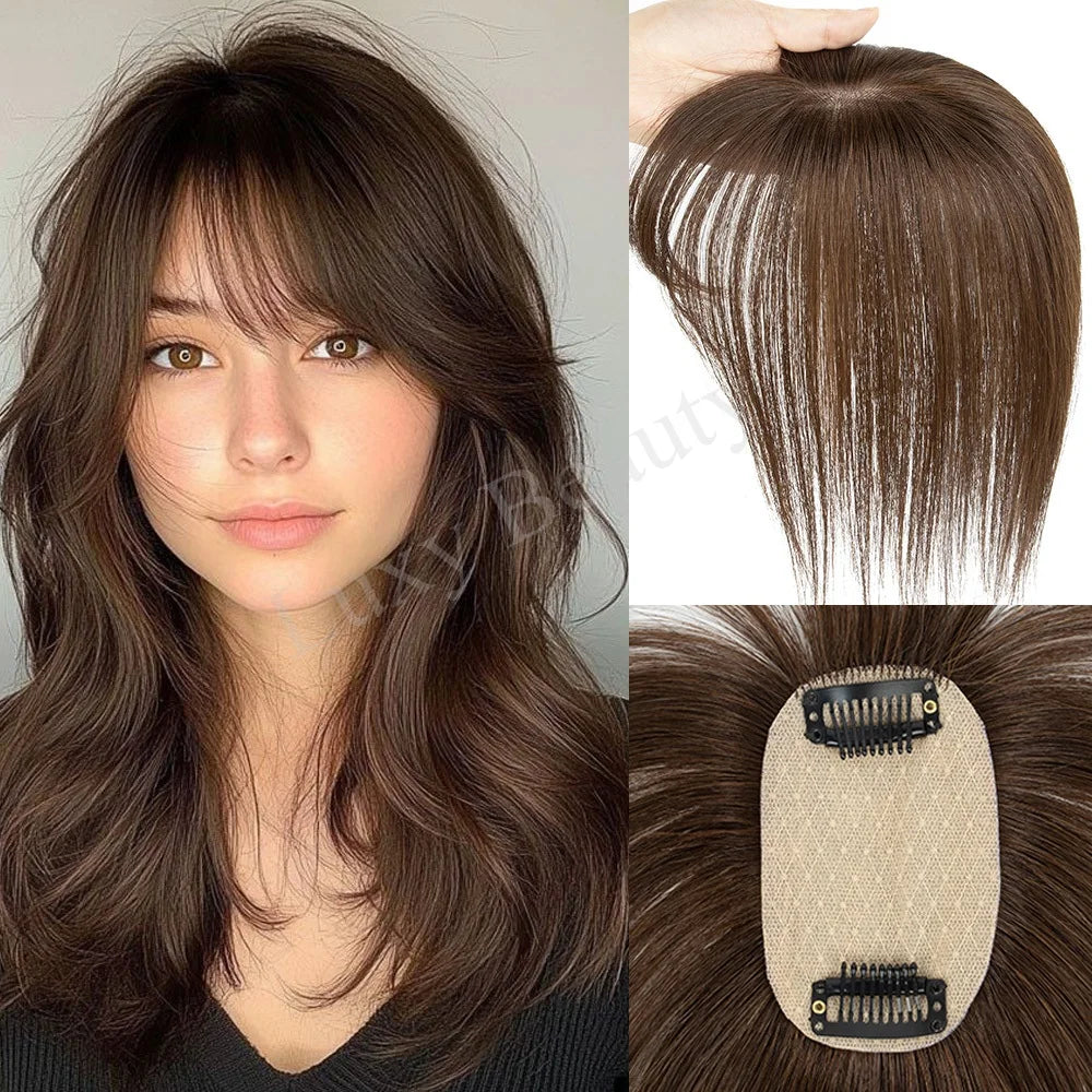 Topper Capillaire Femme avec Frange Cheveux Humains Remy Base 5x9cm Clips – CLEVI Paris