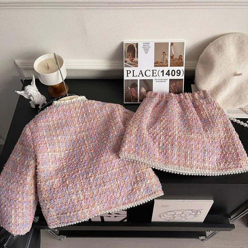 Ensemble fille manteau à carreaux et jupe – CLEVI Paris