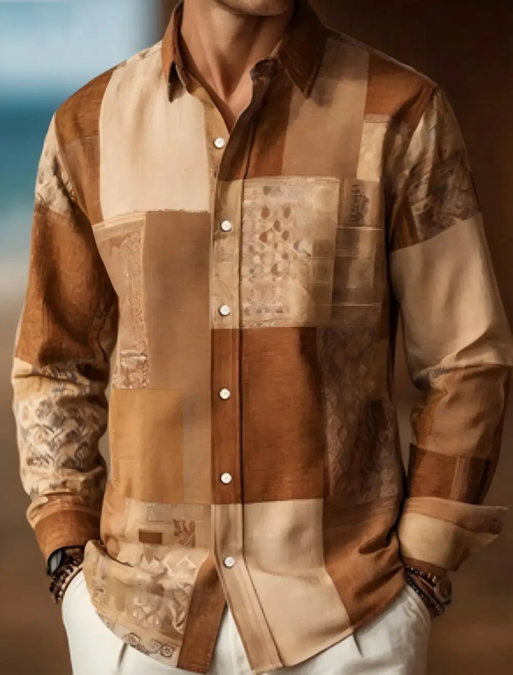 Chemise homme en lin à motif géométrique – CLEVI Paris