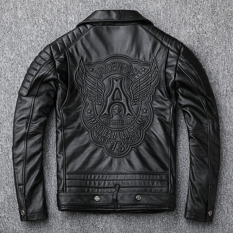 Veste biker homme en cuir noir à col rabattu – CLEVI Paris