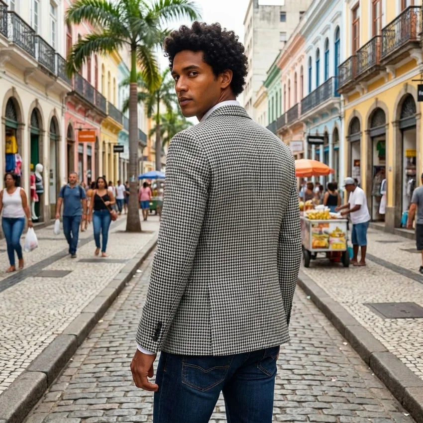 Blazer homme pied-de-poule, coupe ajustée – CLEVI Paris