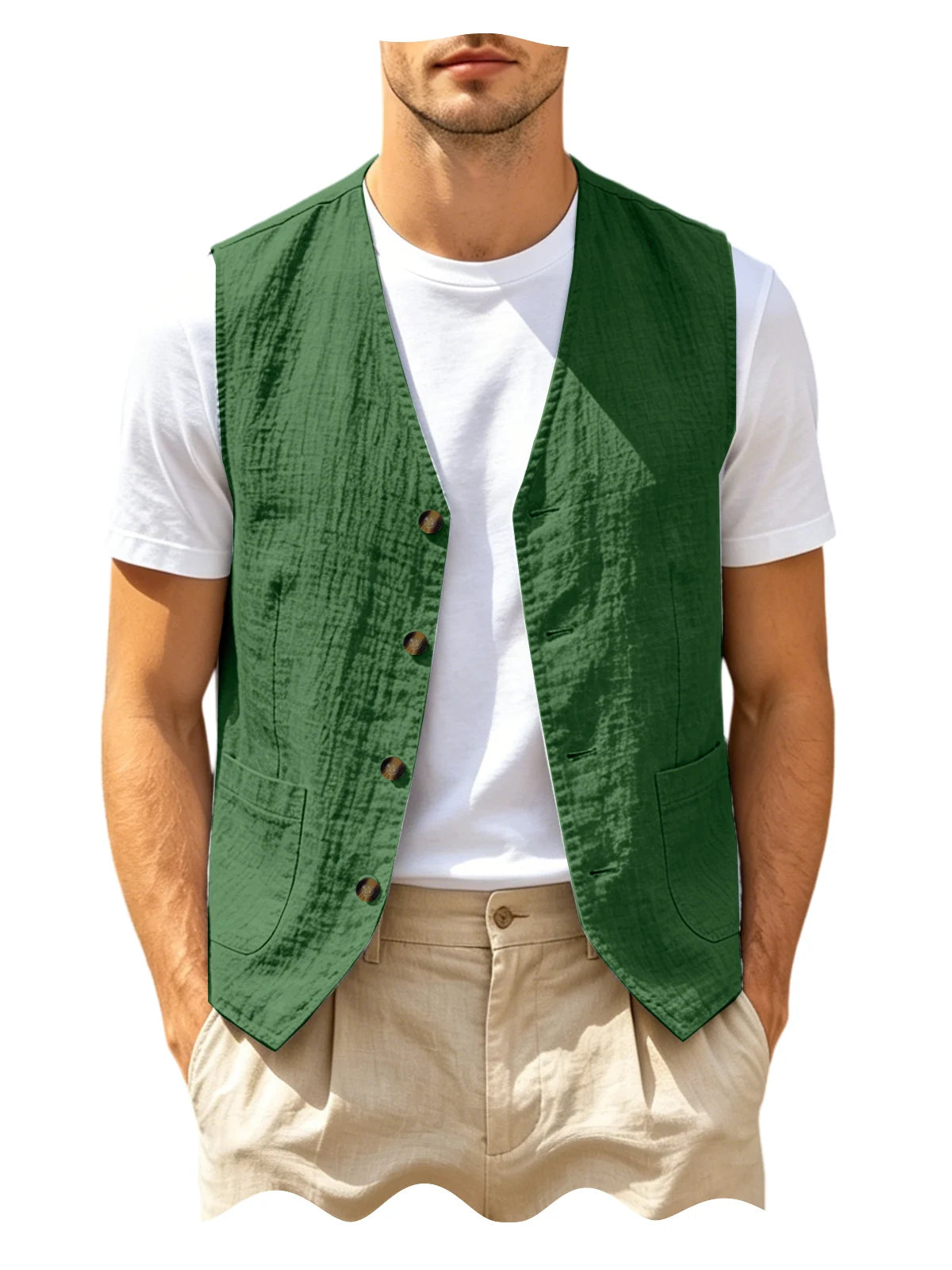 Gilet homme en lin col V – CLEVI Paris