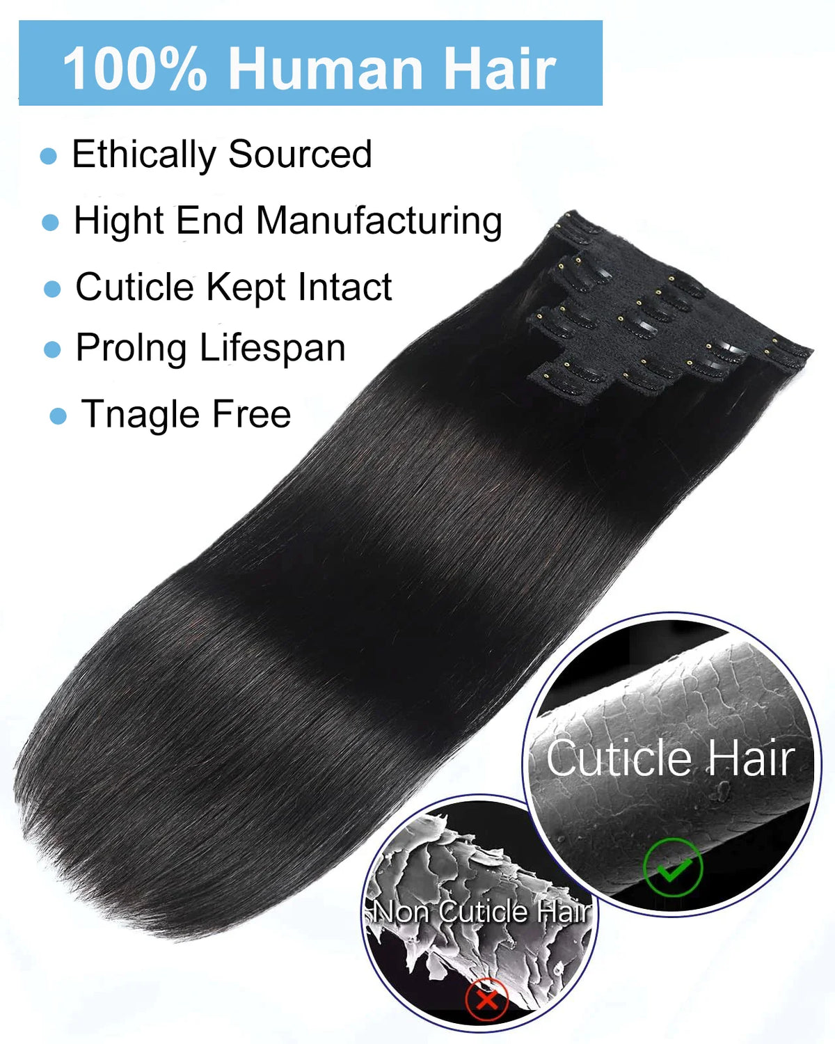 Extensions Clip-In Cheveux Humains Straight 8pcs – CLEVI Paris