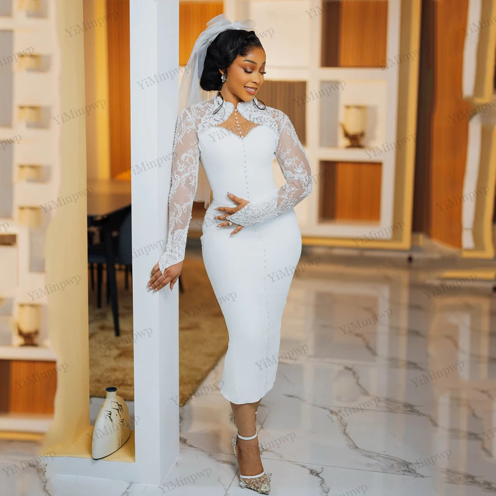 Robe de mariée civile midi en satin – CLEVI Paris