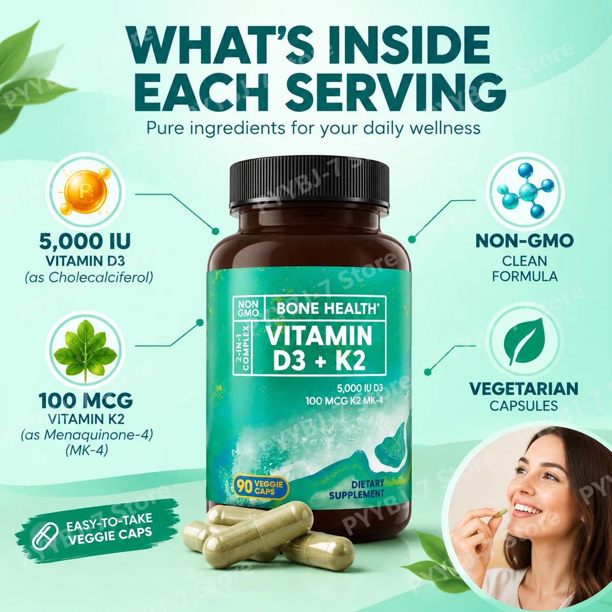 Vitamines D3 et K2, 90 gélules – CLEVI Paris