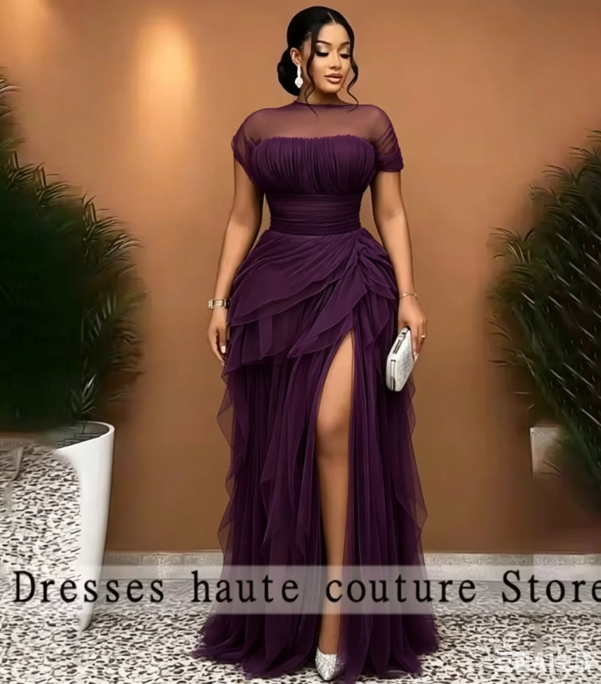 Robe de soirée longue étagée en dentelle – CLEVI Paris