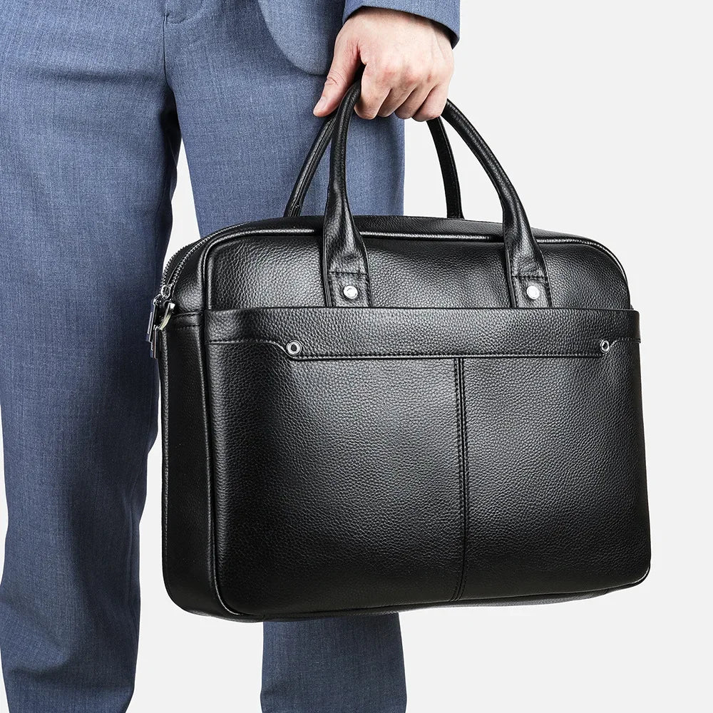 Sacoche Homme Cuir Vache Véritable PC 14" Porte-Documents 40x30cm Noir – CLEVI Paris