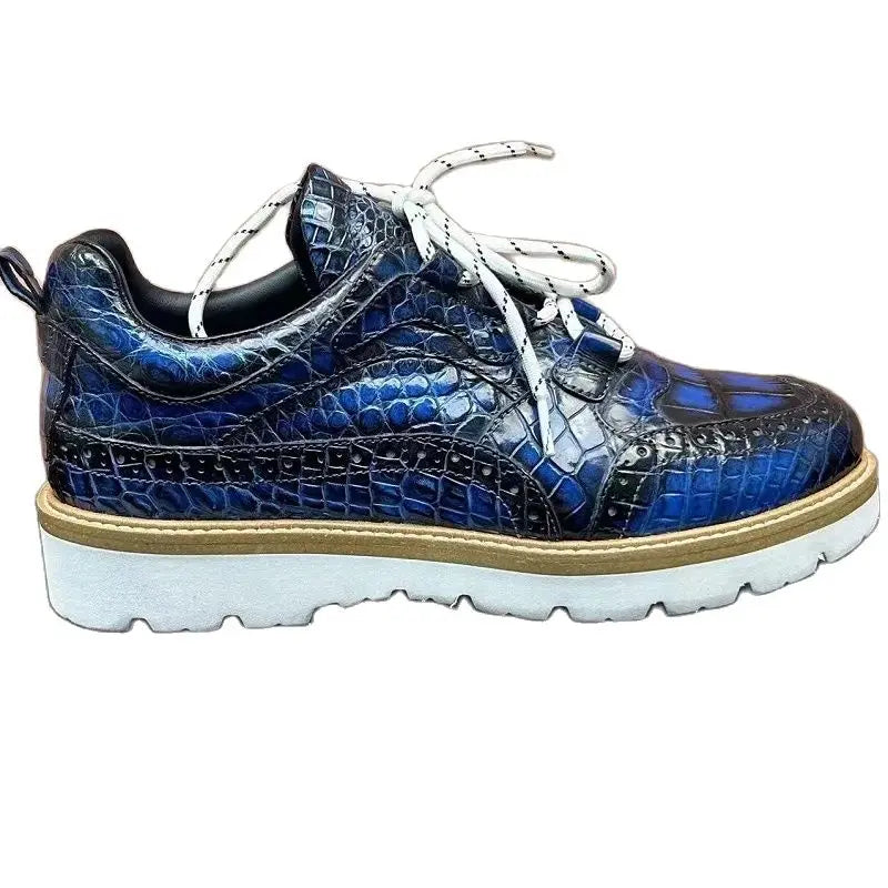 Sneakers Cuir Crocodile Homme Bout Rond Lacets Bleu – CLEVI Paris