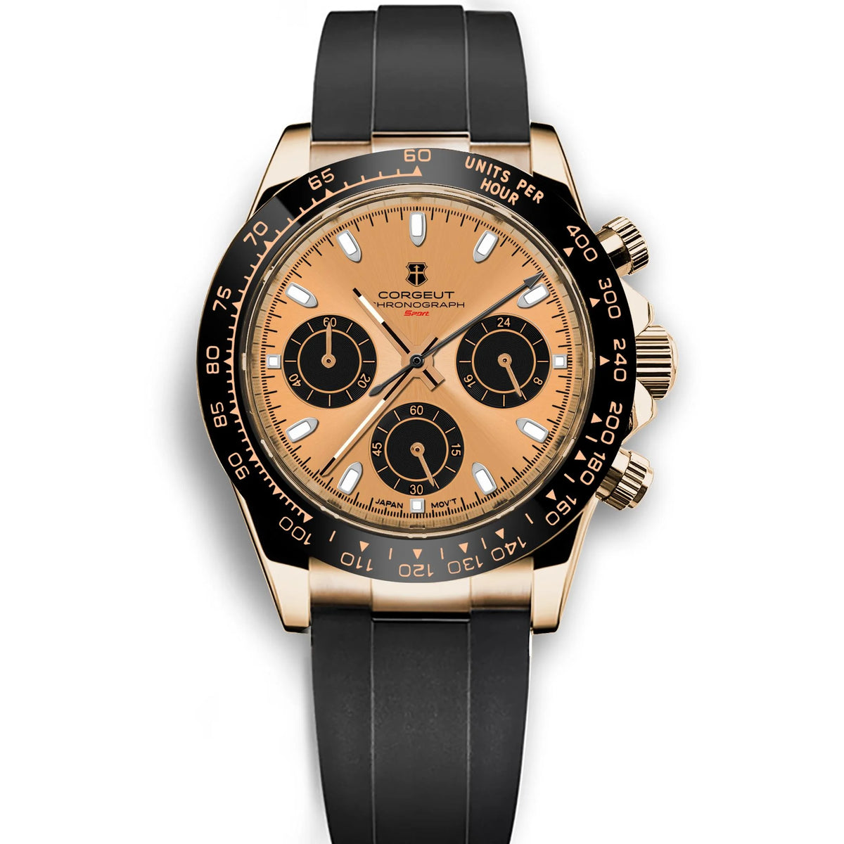 Montre Chronographe Homme Corgeut 9002 Quartz VK63 Saphir 100m Silicone – CLEVI Paris
