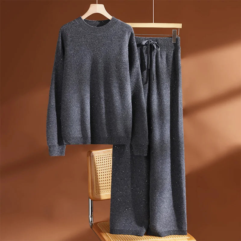 Ensemble femme pull et pantalon large en laine – CLEVI Paris