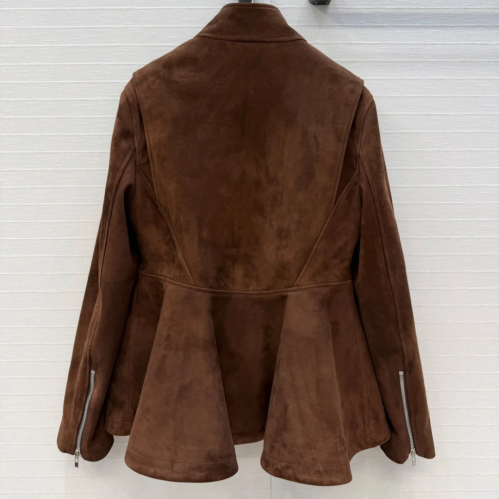 Veste péplum femme en cuir à col montant – CLEVI Paris