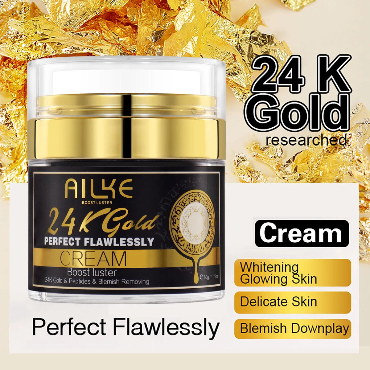 Gamme Soins Peau AILKE 24K Gold – Turmeric, Glutathion & Vitamine C – Éclaircissant & Anti-Taches – CLEVI Paris
