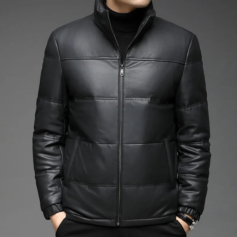 Veste homme en cuir noir à col montant – CLEVI Paris