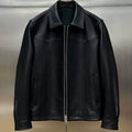 Veste homme en cuir de mouton noir zippée – CLEVI Paris