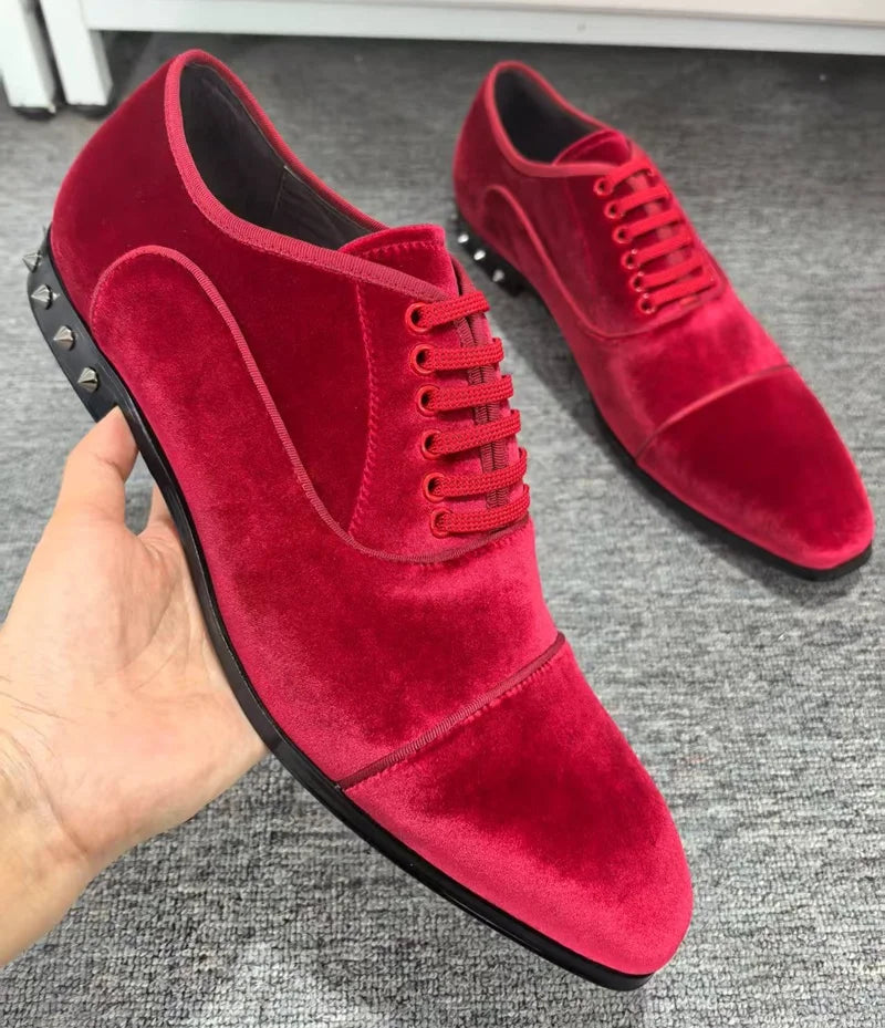 Chaussures Oxford homme en velours rouge – CLEVI Paris